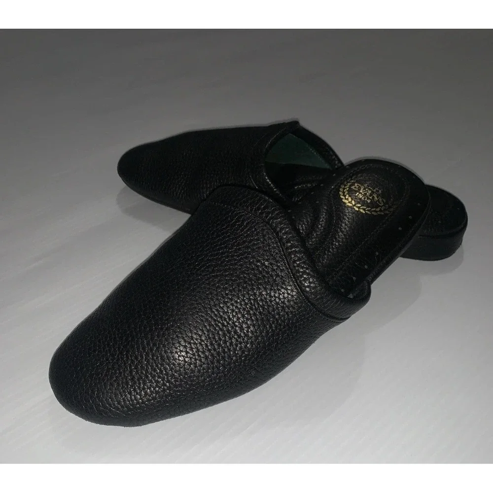 L.B. Evans Aristocrat Scuff Slippers Shoes Mens Size 8M Black Leather Mule House